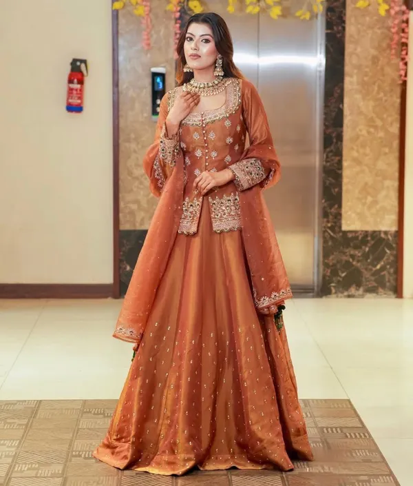 Orange_Organza_Premium_&_Fancy_Design_Kurti_And_Palazzo_Set_For_Women