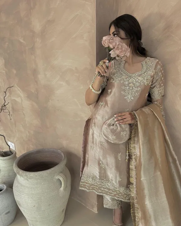 Gold_Cotton_Premium_&_Fancy_Design_Kurti_And_Pant_Set_For_Women