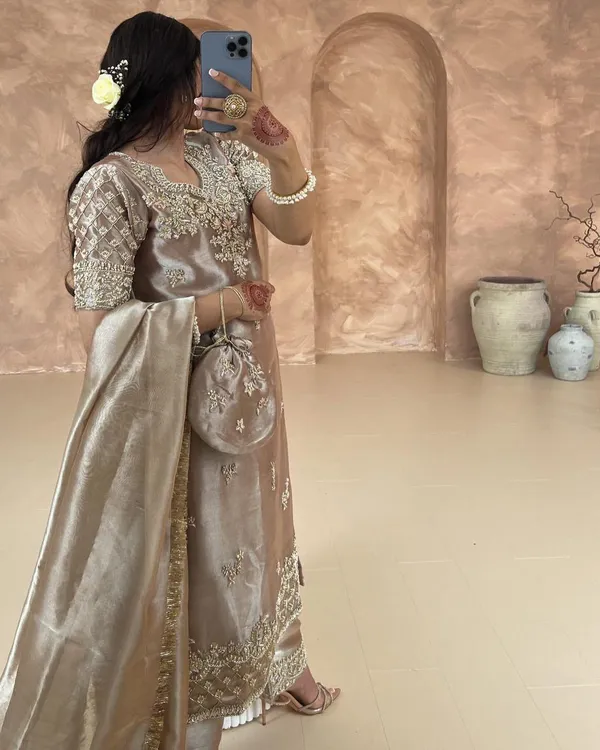 Gold_Cotton_Premium_&_Fancy_Design_Kurti_And_Pant_Set_For_Women