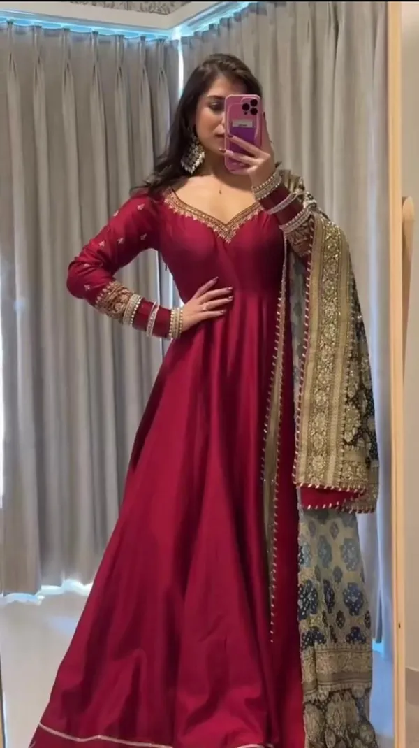 Pink_Chinon_Premium_&_Fancy_Design_Anarkali_And_Dupatta_For_Women