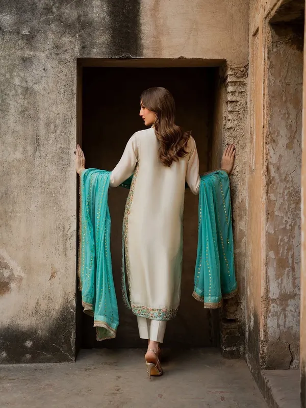 Off_White_Cotton_Premium_&_Fancy_Design_A_Line_Kurti_And_Pant_Set_For_Women