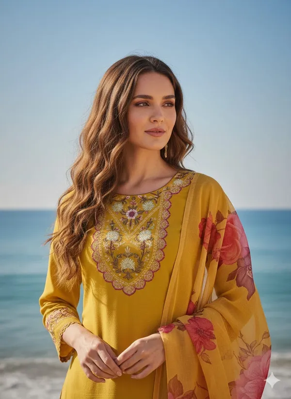 Yellow_Organza_Premium_&_Fancy_Design_Kurti_And_Pant_Set_For_Women