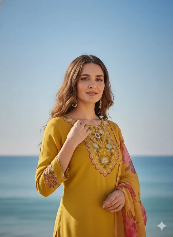 Yellow_Organza_Premium_&_Fancy_Design_Kurti_And_Pant_Set_For_Women