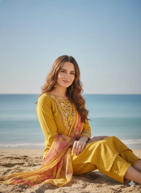 Yellow_Organza_Premium_&_Fancy_Design_Kurti_And_Pant_Set_For_Women