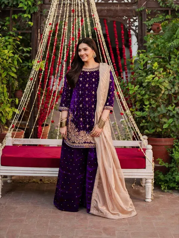 Purple_Crepe_Premium_&_Fancy_Design_Kurti_And_Palazzo_Set_For_Women