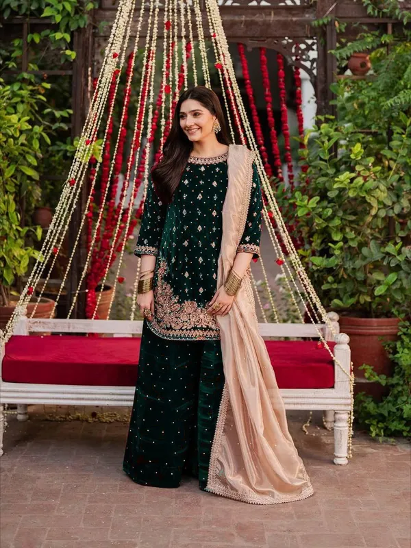 Green_Crepe_Premium_&_Fancy_Design_Kurti_And_Palazzo_Set_For_Women