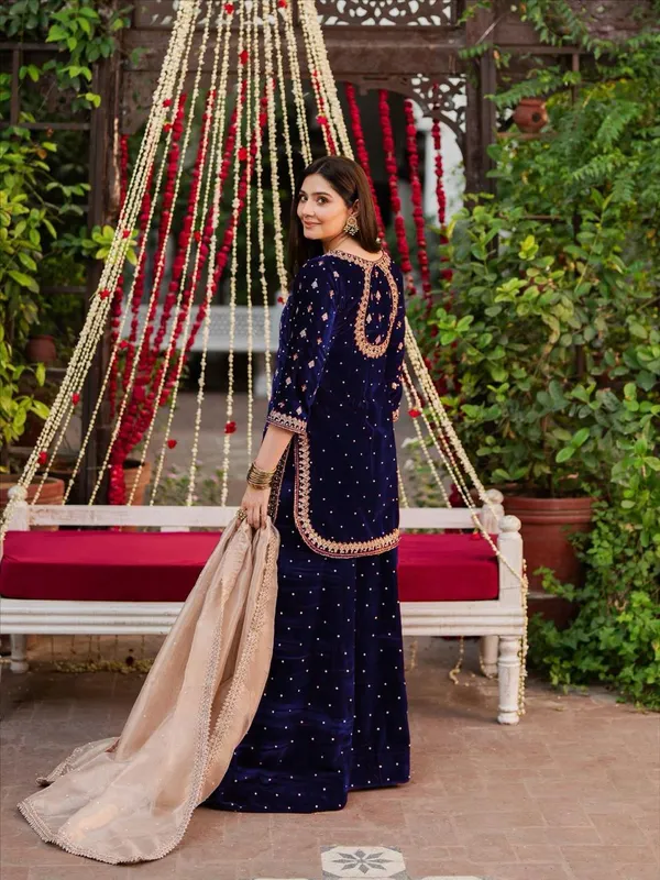 Blue_Crepe_Premium_&_Fancy_Design_Kurti_And_Palazzo_Set_For_Women