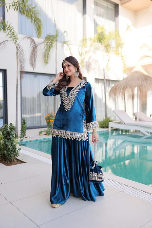 Blue_Cotton_Premium_&_Fancy_Design_Kurti_And_Palazzo_Set_For_Women