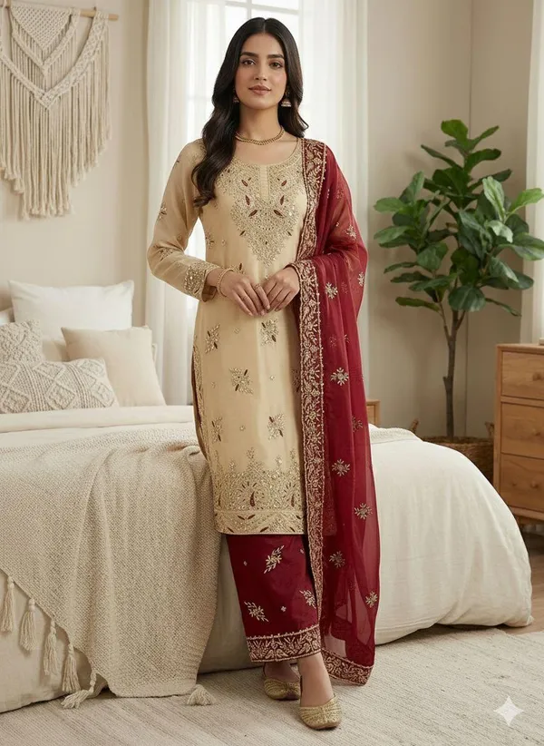 Off_White_Cotton_Premium_&_Fancy_Design_Kurta_Set_For_Women