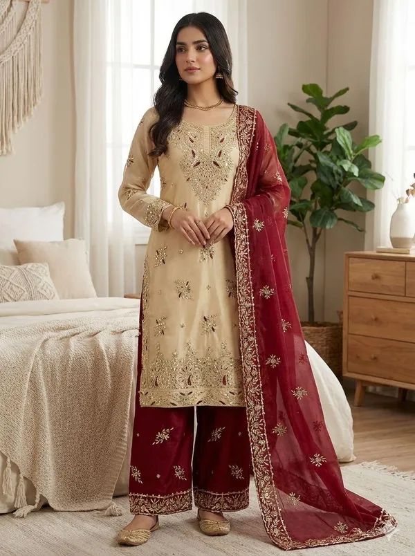Off_White_Cotton_Premium_&_Fancy_Design_Kurta_Set_For_Women