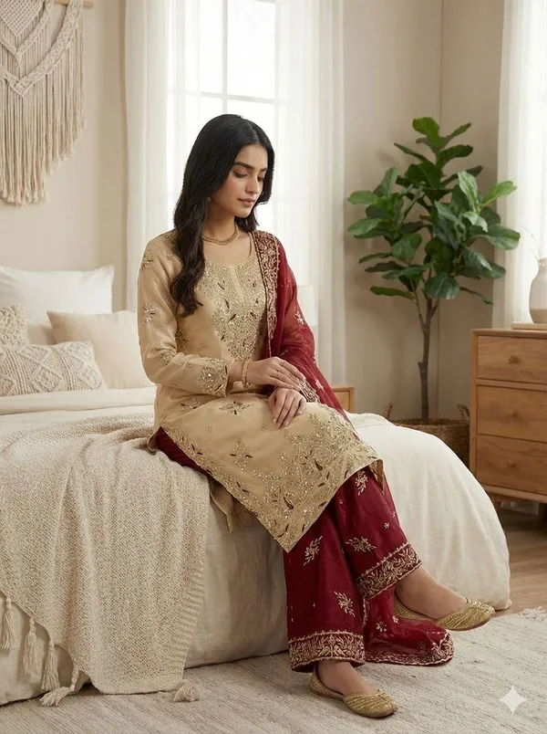 Off_White_Cotton_Premium_&_Fancy_Design_Kurta_Set_For_Women