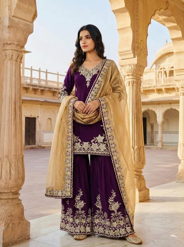 Purple_Cotton_Premium_&_Fancy_Design_Sharara_Set_For_Women