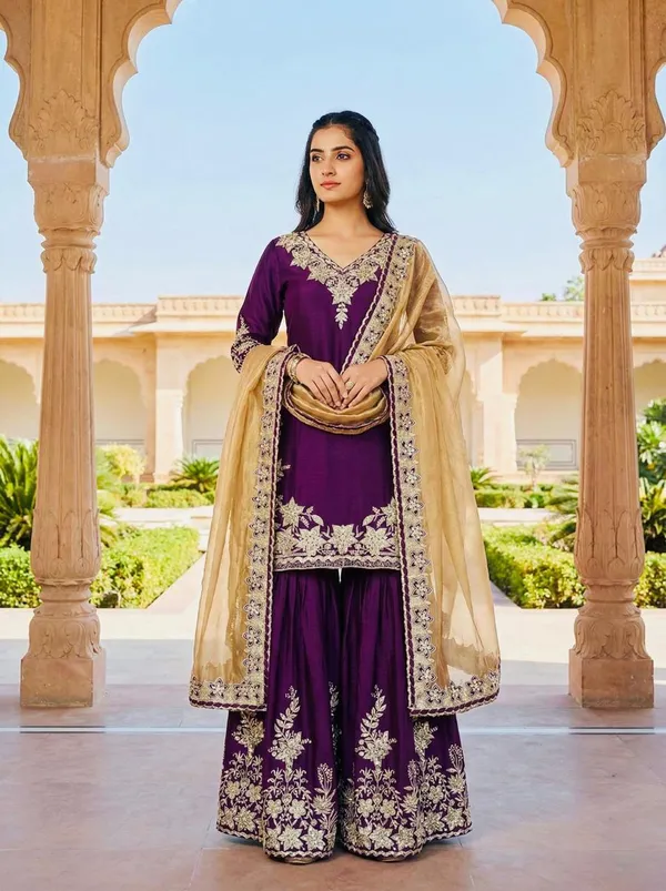 Purple_Cotton_Premium_&_Fancy_Design_Sharara_Set_For_Women
