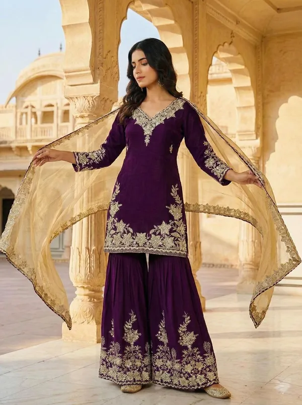 Purple_Cotton_Premium_&_Fancy_Design_Sharara_Set_For_Women