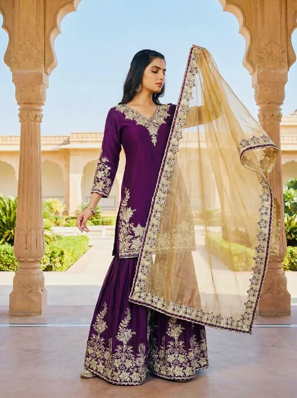 Purple_Cotton_Premium_&_Fancy_Design_Sharara_Set_For_Women