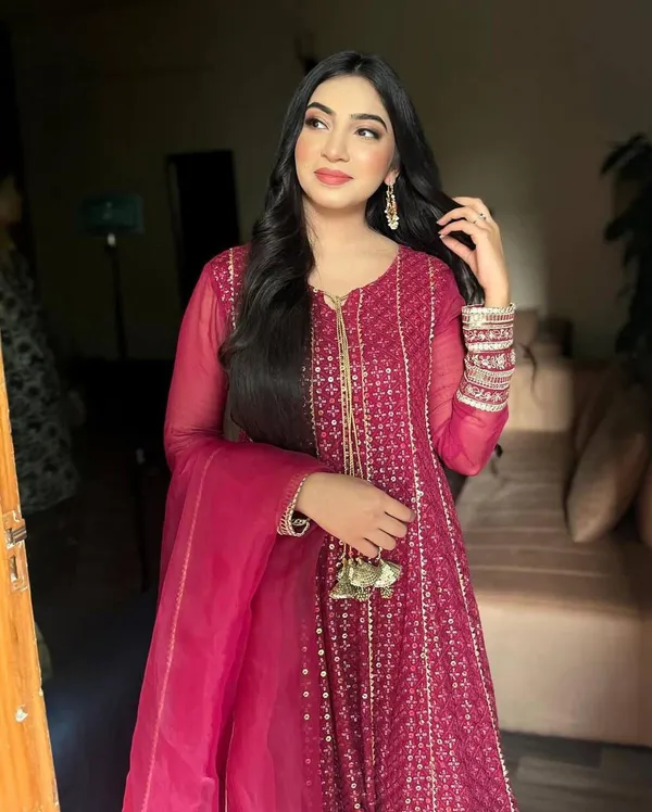 Pink_Georgette_Premium_&_Fancy_Design_Aline_Kurta_And_Pant_Set_For_Women