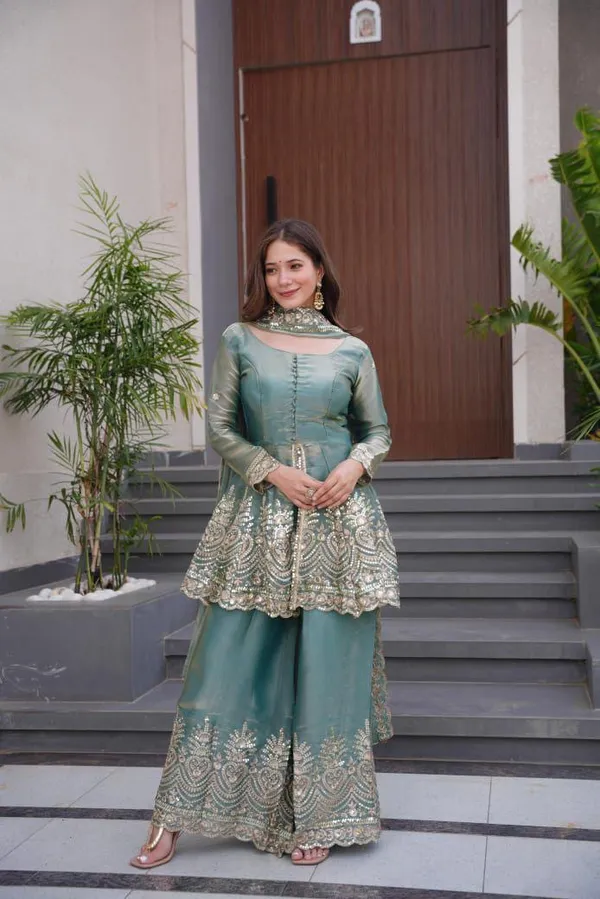Green_Cotton_Premium_&_Fancy_Design_Kurti_And_Sharara_Set_For_Women