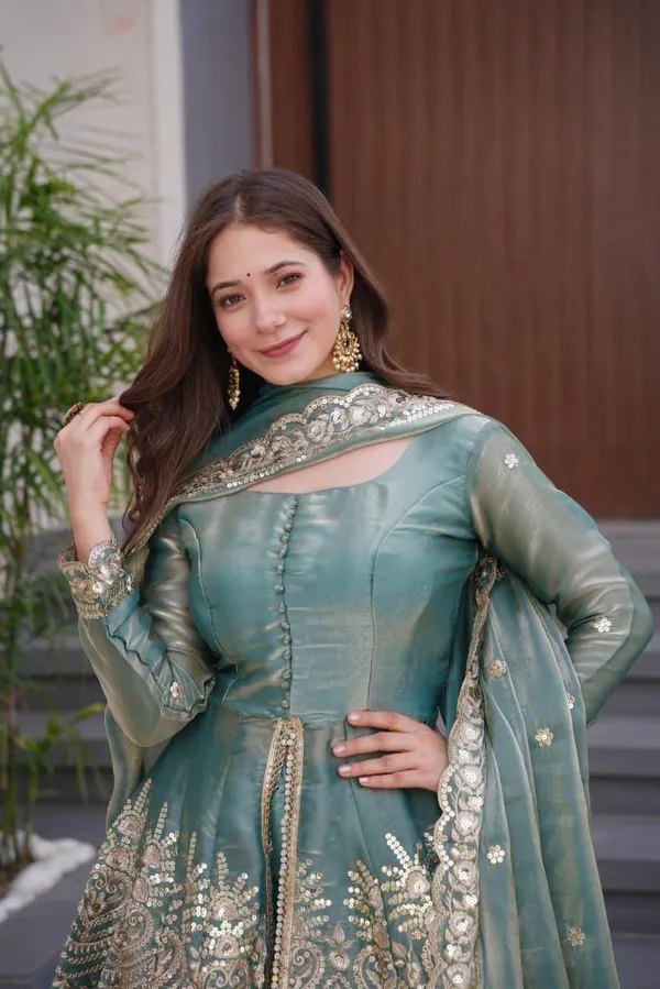 Green_Cotton_Premium_&_Fancy_Design_Kurti_And_Sharara_Set_For_Women