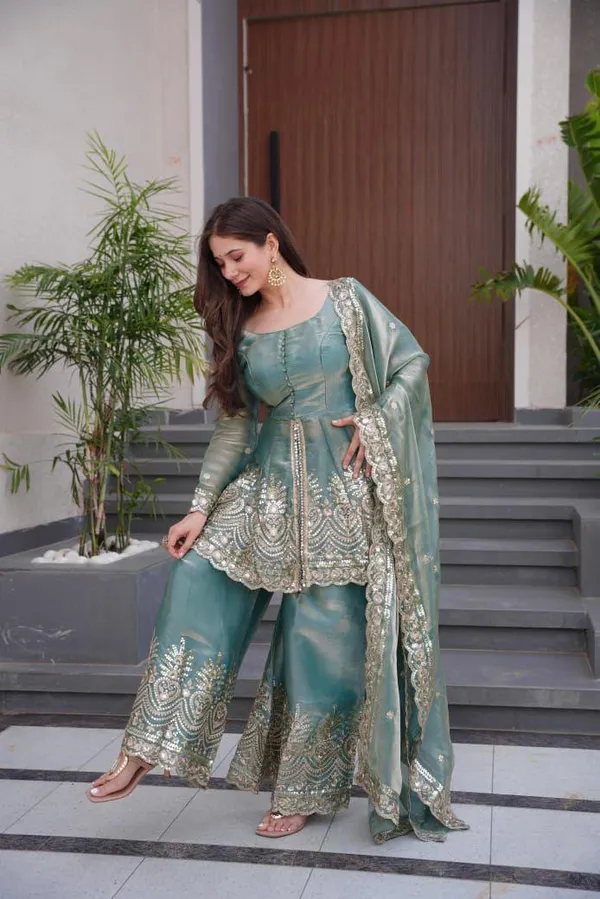Green_Cotton_Premium_&_Fancy_Design_Kurti_And_Sharara_Set_For_Women