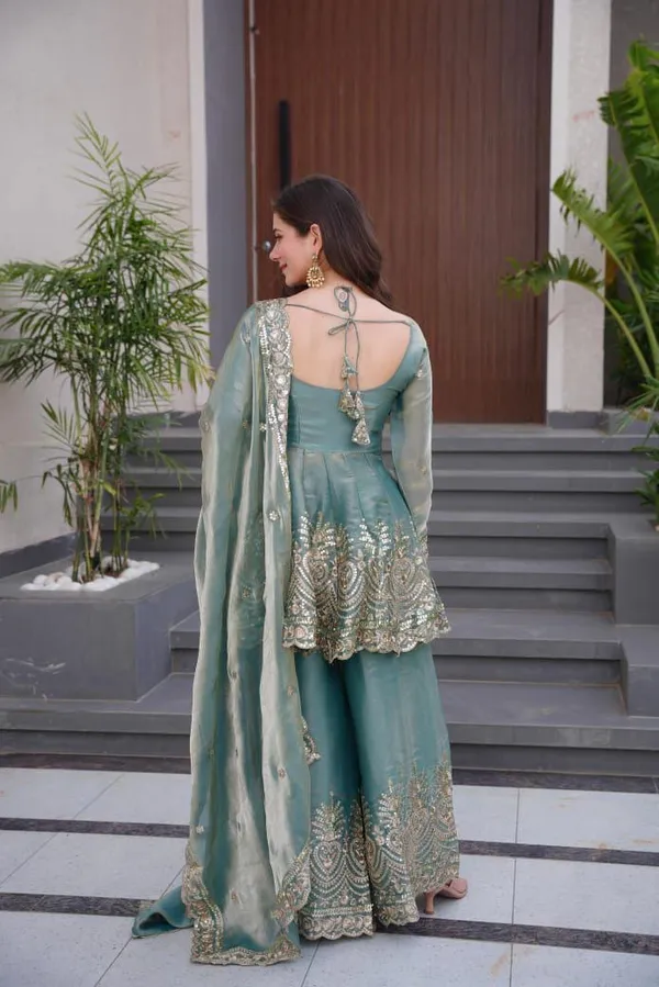 Green_Cotton_Premium_&_Fancy_Design_Kurti_And_Sharara_Set_For_Women