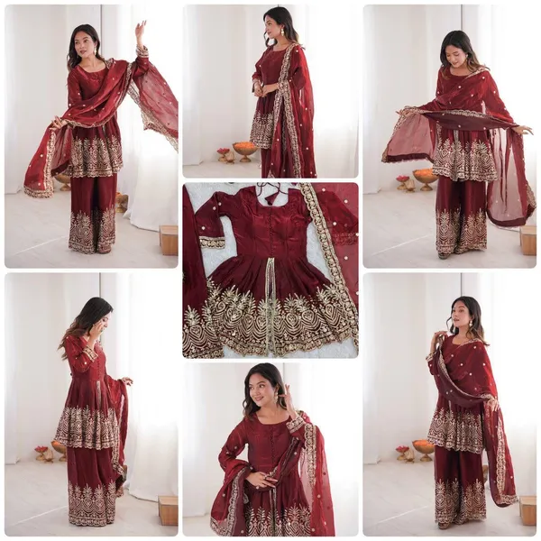 Red_Cotton_Premium_&_Fancy_Design_Kurti_And_Palazzo_Set_For_Women