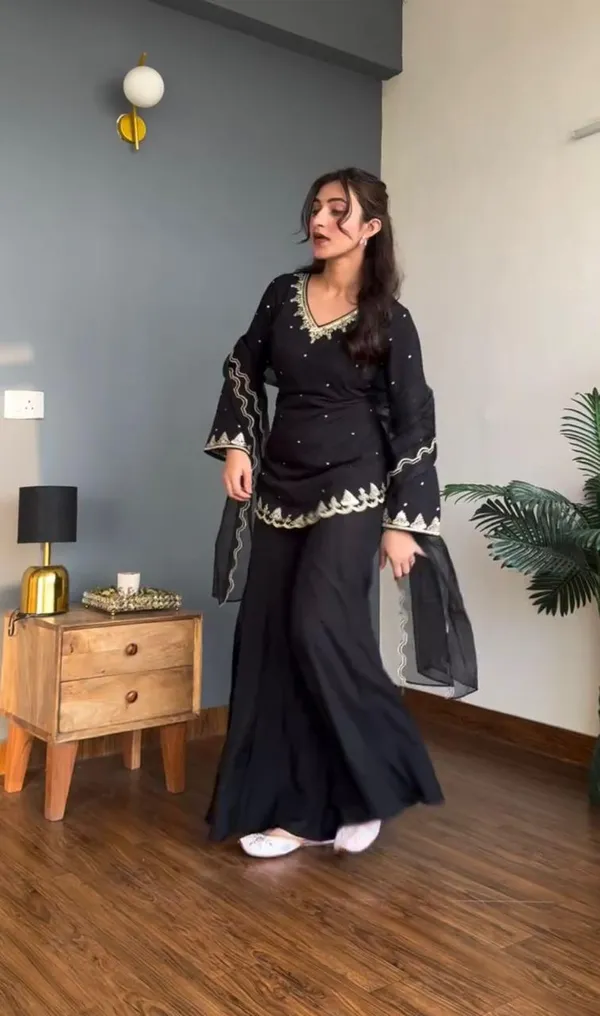 Black_Cotton_Premium_&_Fancy_Design_Sharara_Set_For_Women