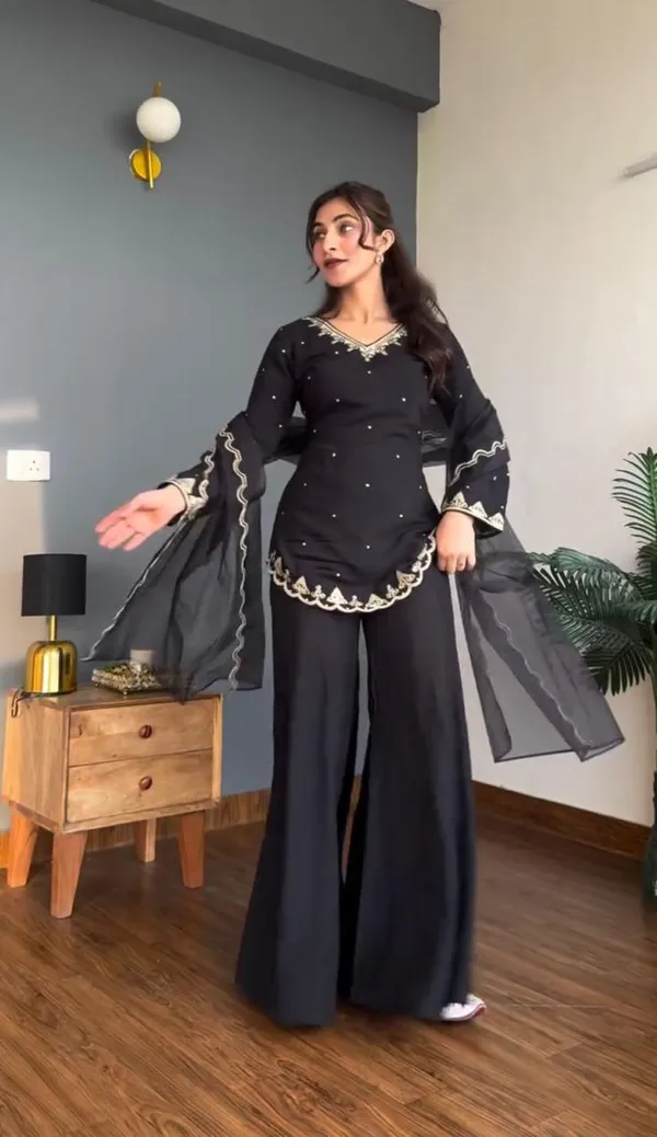 Black_Cotton_Premium_&_Fancy_Design_Sharara_Set_For_Women
