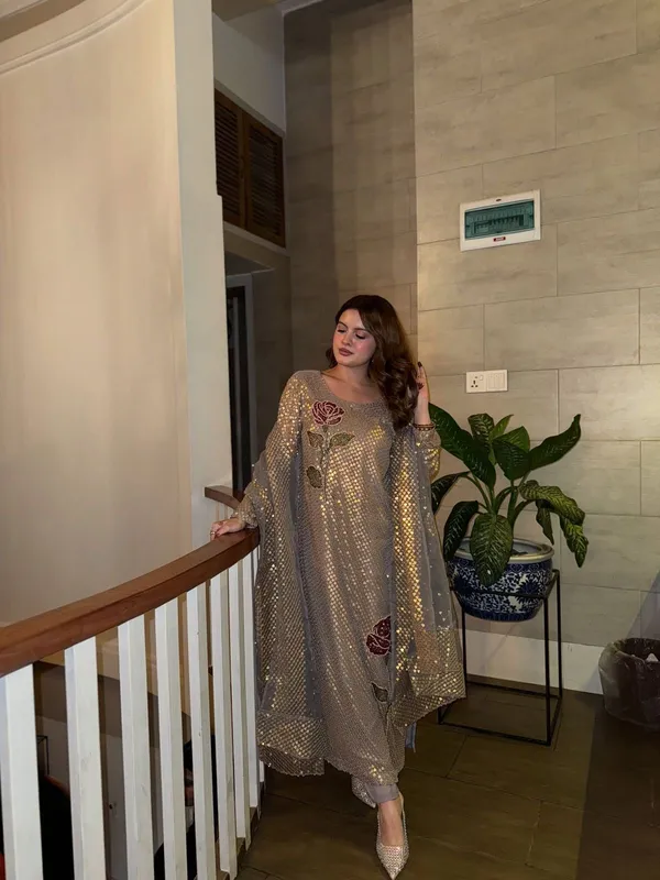 Gold_Georgette_Premium_&_Fancy_Design_Kurti_And_Legging_Set_For_Women
