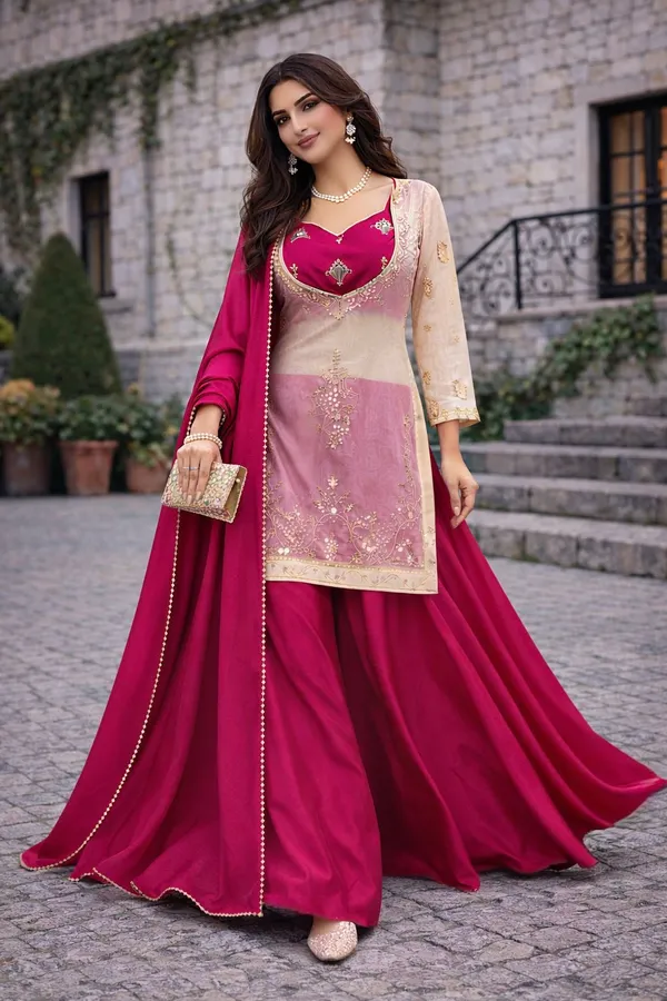 Pink_Chinon_Premium_&_Fancy_Design_Kurti_And_Palazzo_Set_For_Women