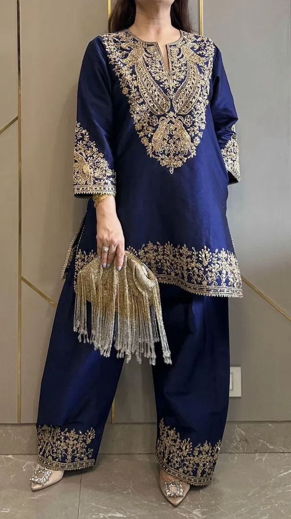 Black_Chinon_Premium_&_Fancy_Design_Kurti_And_Pant_Set_For_Women