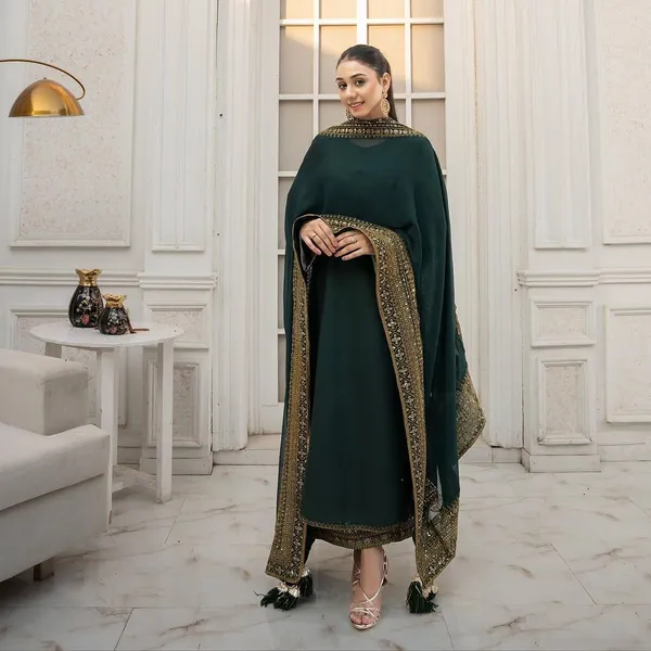 Green_Cotton_Premium_&_Fancy_Design_Straight_Kurti_And_Pant_For_Women