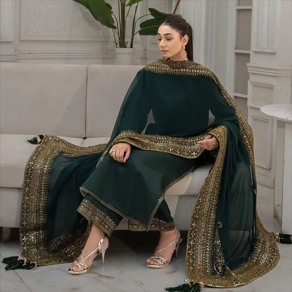 Green_Cotton_Premium_&_Fancy_Design_Straight_Kurti_And_Pant_For_Women