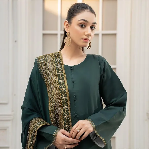 Green_Cotton_Premium_&_Fancy_Design_Straight_Kurti_And_Pant_For_Women