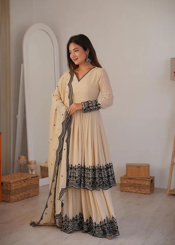 Off_White_Georgette_Premium_&_Fancy_Design_Kurti_And_Palazzo_Set_For_Women