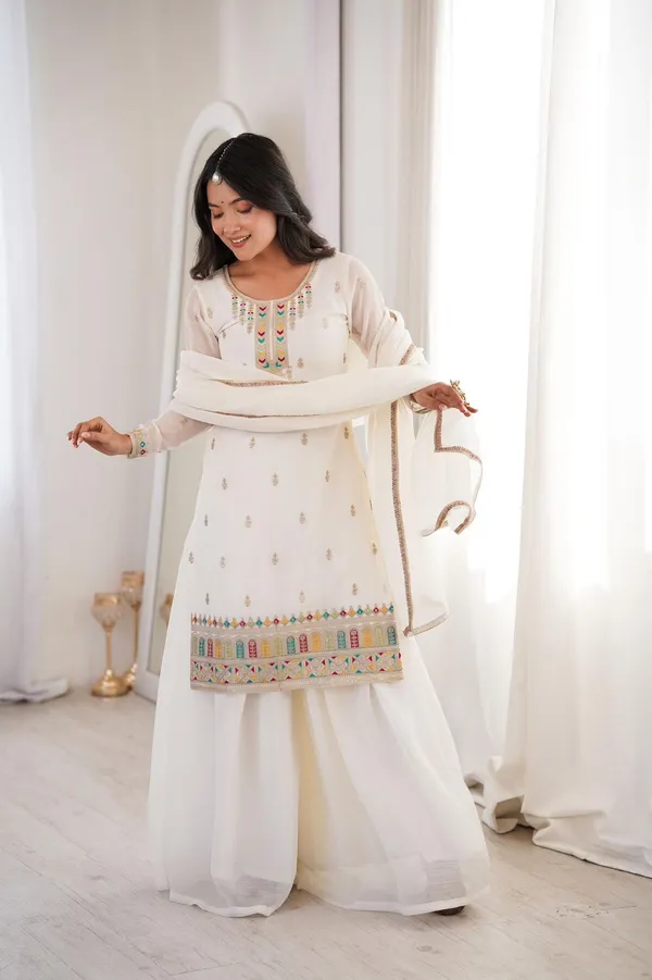 White_Silk_Premium_&_Fancy_Design_Kurti_And_Palazzo_Set_For_Women