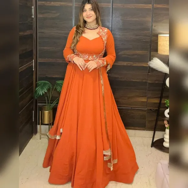 Orange_Georgette_Premium_&_Fancy_Design_Gown_For_Women