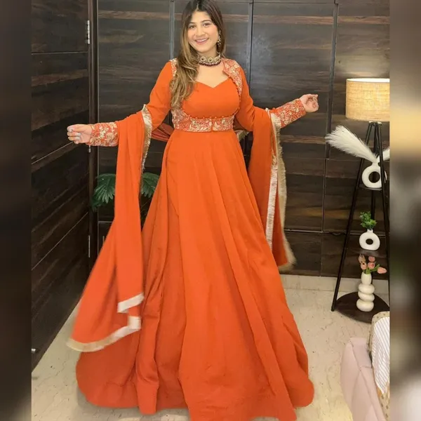 Orange_Georgette_Premium_&_Fancy_Design_Gown_For_Women