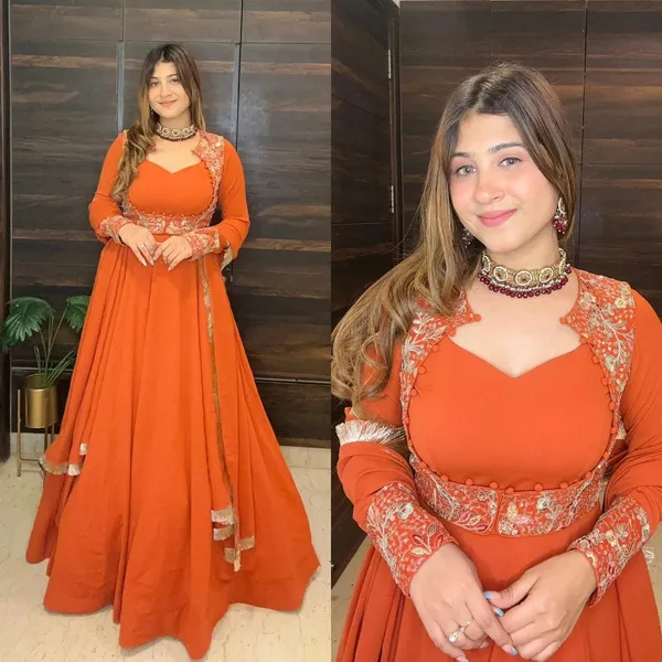 Orange_Georgette_Premium_&_Fancy_Design_Gown_For_Women