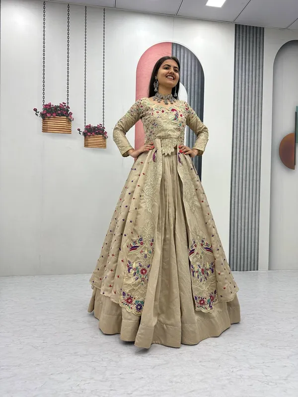 Beige_Pure_Vichitra_Premium_&_Fancy_Design_Anarkali_For_Women