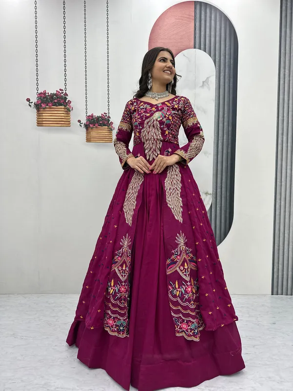 Magenta_Pure_Vichitra_Premium_&_Fancy_Design_Anarkali_For_Women