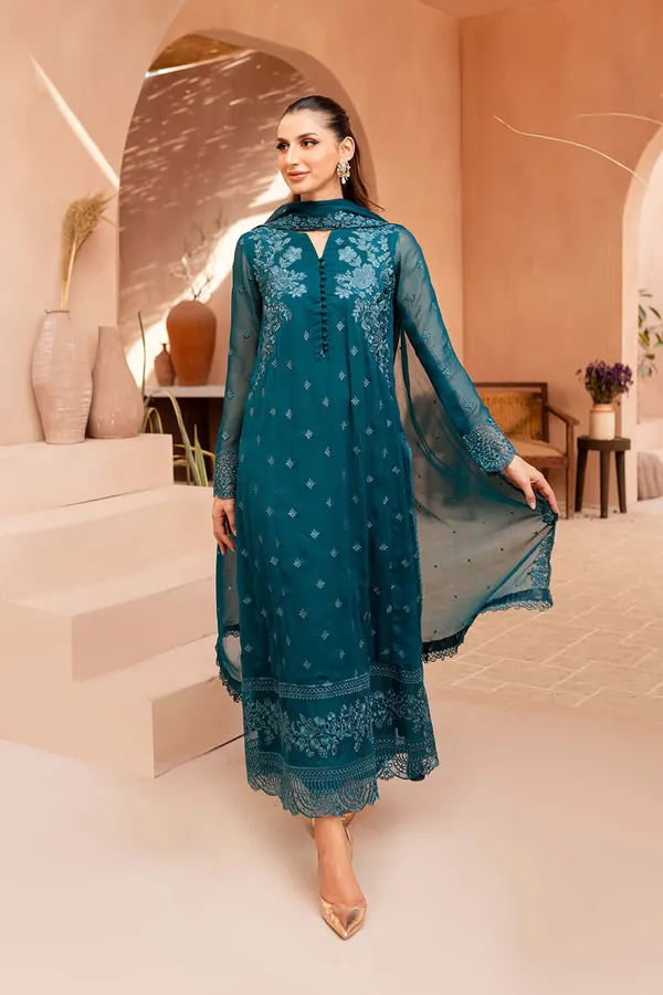 Blue_Georgette_Premium_&_Fancy_Design_Kurti_And_Dupatta_Set_For_Women