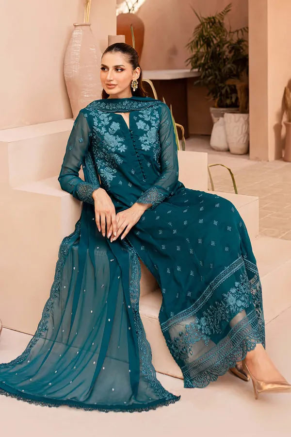 Blue_Georgette_Premium_&_Fancy_Design_Kurti_And_Dupatta_Set_For_Women