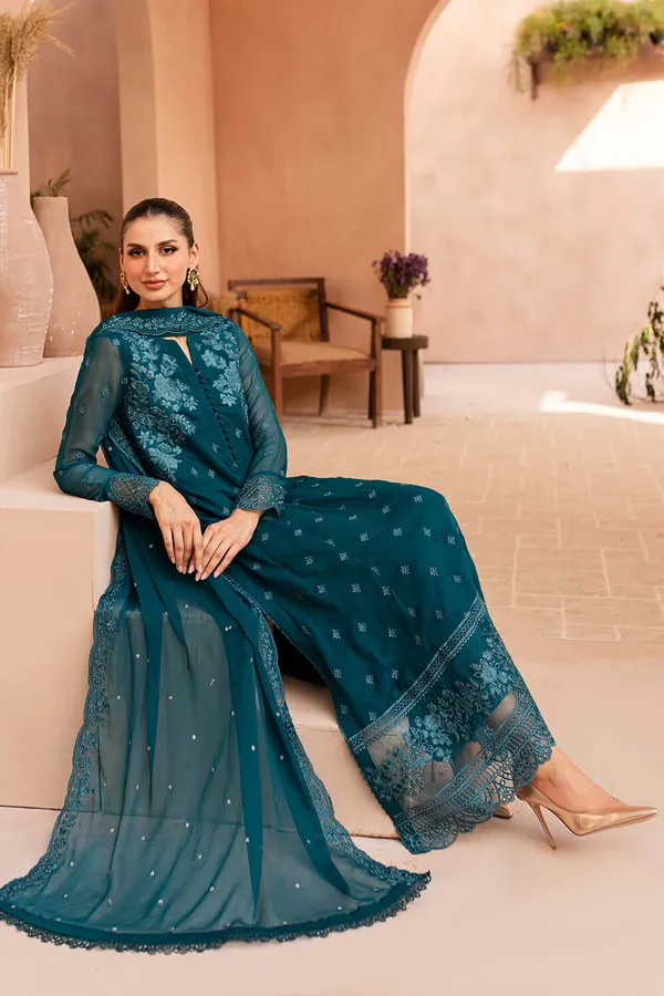 Blue_Georgette_Premium_&_Fancy_Design_Kurti_And_Dupatta_Set_For_Women