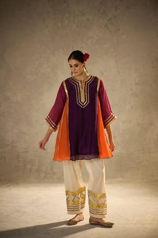 Purple_Chinon_Premium_&_Fancy_Design_Kurti_And_Pant_Set_For_Women