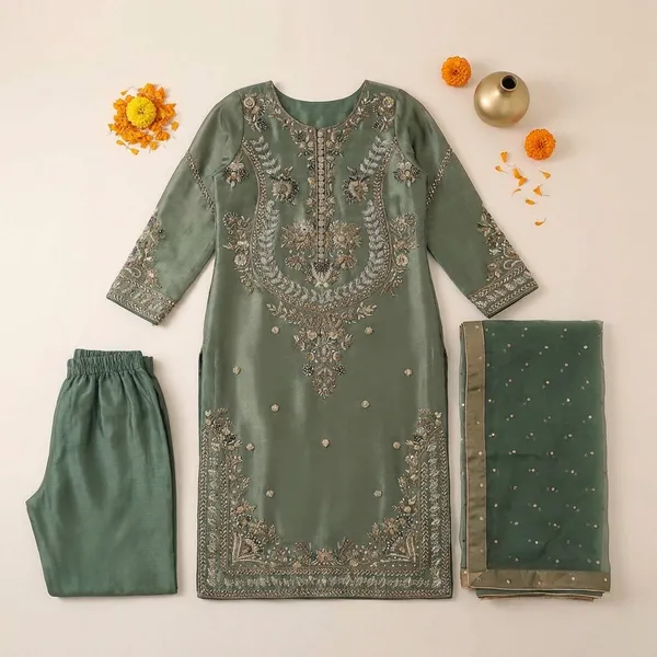 Teal_Cotton_Premium_&_Fancy_Design_Kurti_And_Legging_Set_For_Women