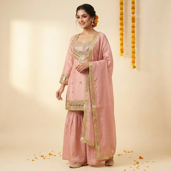 Pink_Silk_Premium_&_Fancy_Design_Kurti_And_Palazzo_Set_For_Women