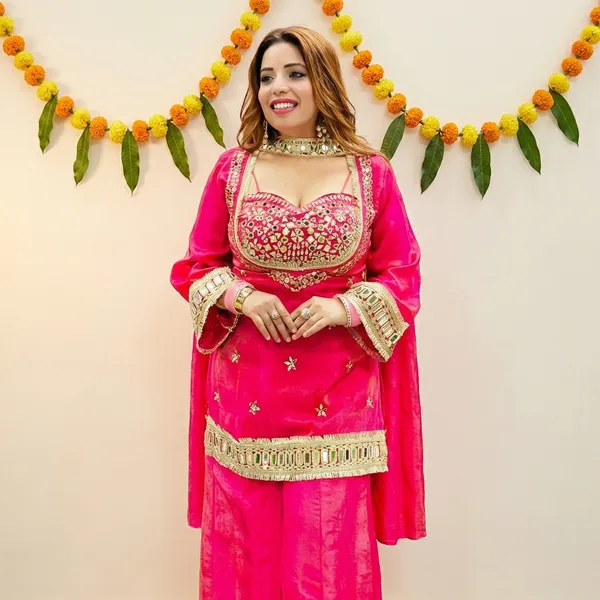 Deep_Pink_Silk_Premium_&_Fancy_Design_Kurti_And_Palazzo_Set_For_Women
