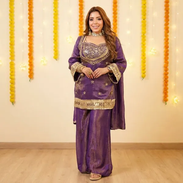 Deep_Purple_Silk_Premium_&_Fancy_Design_Kurti_And_Pant_Set_For_Women