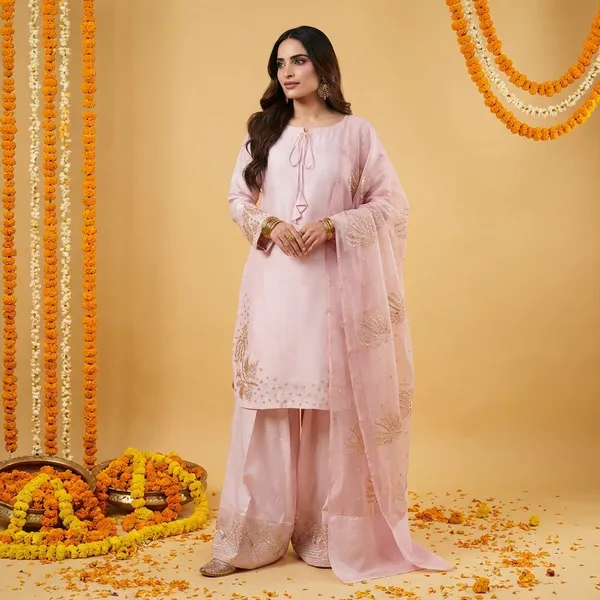Blush_Pink_Cotton_Premium_&_Fancy_Design_Kurti_And_Pant_Set_For_Women