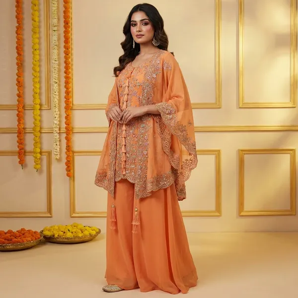 Orange_Georgette_Premium_&_Fancy_Design_Kurta_And_Palazzo_Set_For_Women